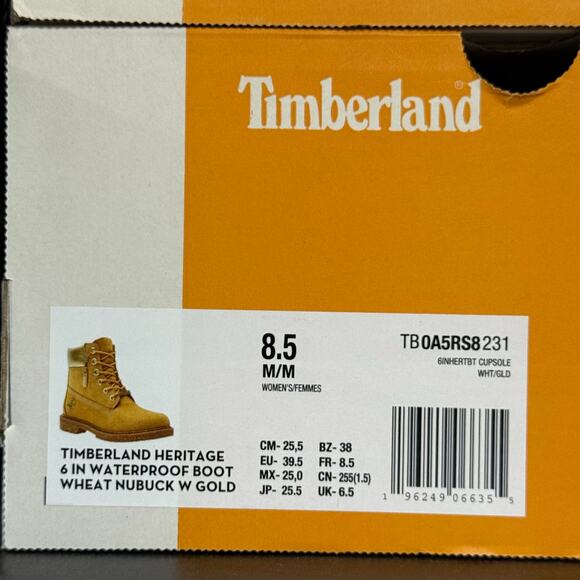 TIMBERLAND Women's 8.5 Heritage 6 IN Boot Premium Wheat Nubuck Waterproof Gold - Picture 7 of 7